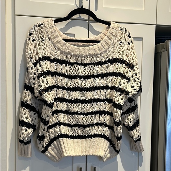 Line the Label Cable-Knit Oversized Open Neck Cotton Striped Sweater Size XS - Picture 5 of 13